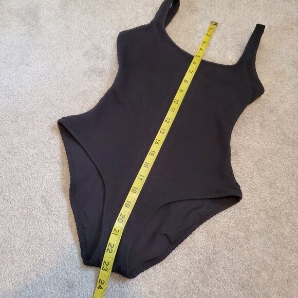 AERIE Ribbed Crinkle Scoop One Piece Swimsuit Full Coverage Black Women's XS - Picture 11 of 11